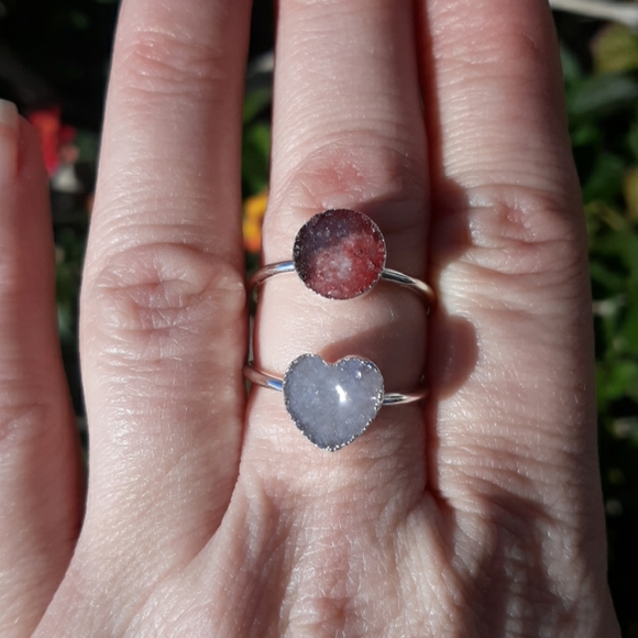 New Unique Double Sugar Druzy Drusy Silver Coated Ring. - Picture 3 of 8